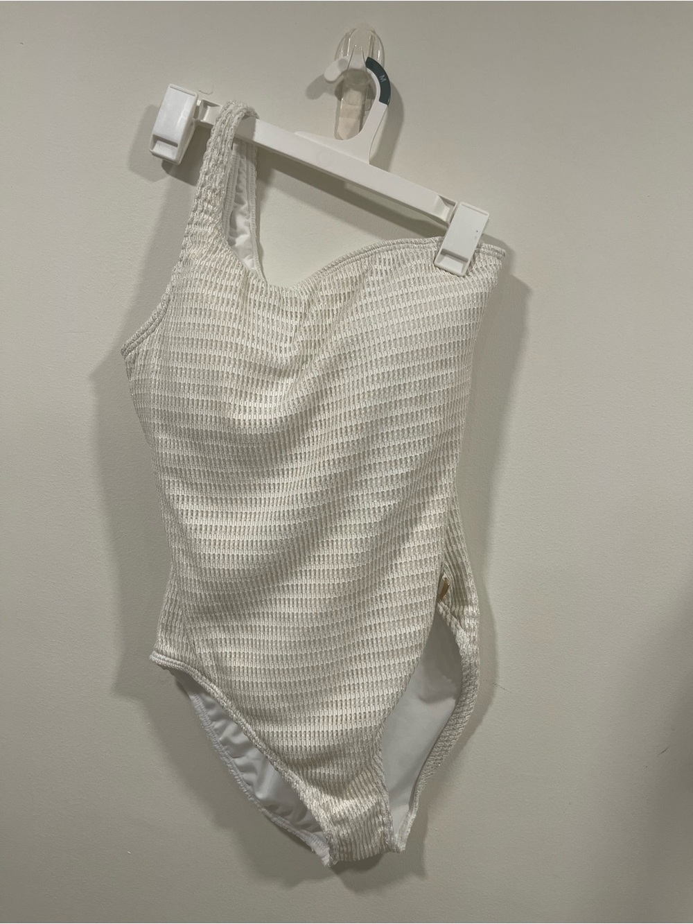 Michael Kors White and Gold Textured one shoulder swimsuit